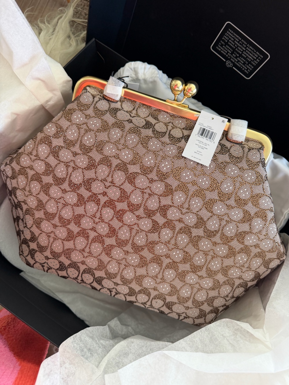 NWT Coach LARGE Crystal Signature Kisslock Frame Bag in Burnished Amber w/Box